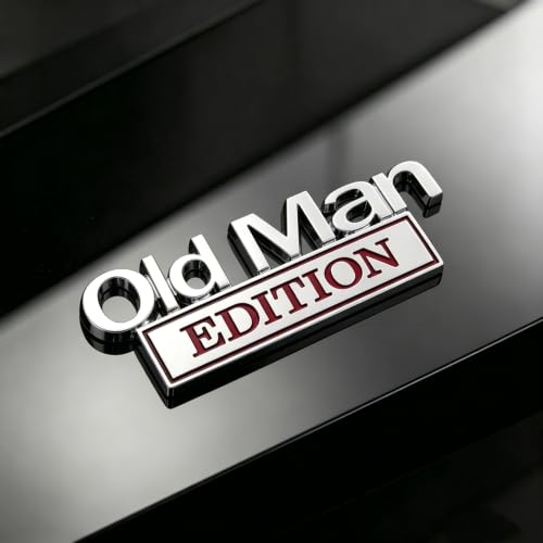 Image of 3D Old Man Edition Chrome Emblems Badges Sticker Car Vehicle, Truck, Motorcycle, RV, Scooter, SUV, Door, Window, Room, Wall and More Decoration (Silver Red Edition)