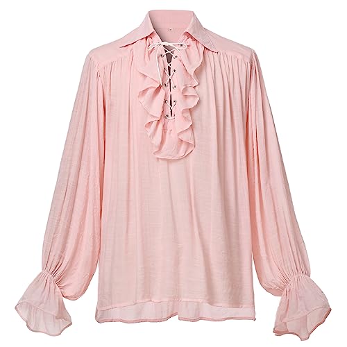 Camisa de pirata medieval GRACEART algodon lino rosa unisex M