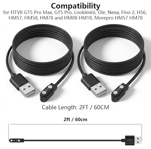 Cable de carga magnético para reloj inteligente FITVII GT5 Pro con doble puerto USB estable 2