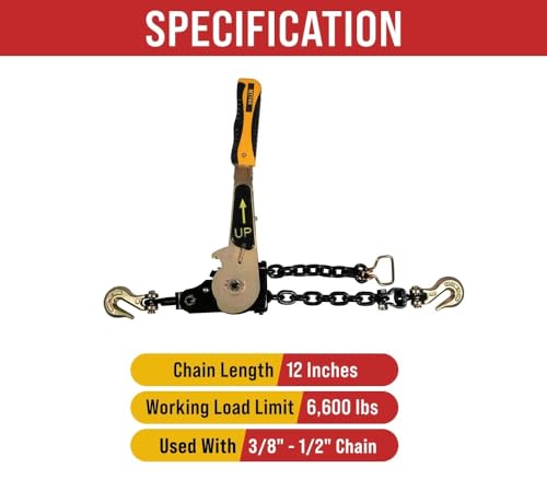 Image of Mytee Products (2 Pack) 3 /8 inch - 1 /2 inchEasy Ratchet Chain Binder with Grab Hooks & 6000 lbs WLL - Heavy Duty Tie Down Ratchet Load Binder for Flatbed Trailers & Trucks