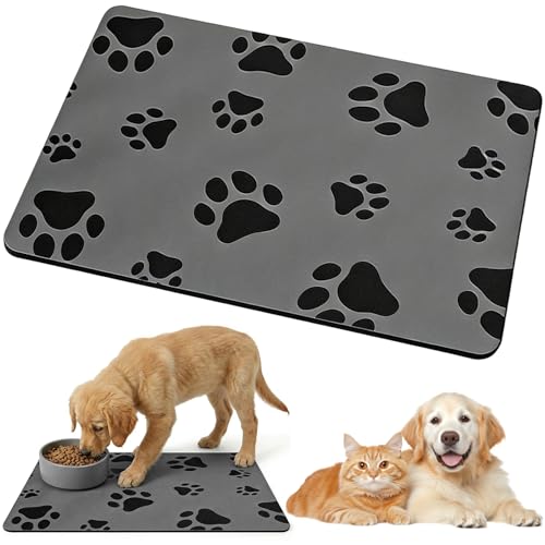 ASOUUNLD Napfunterlage Hund 60x40 cm rutschfeste Futtermatte für Hunde und Katzen Saugfähige & Schnelltrocknende Kieselgur Hundematte mit Gummirücken wasserdichte Hundenapf Unterlage für Haustiere