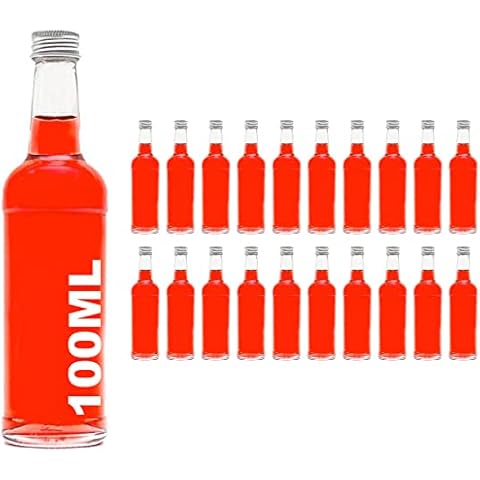 slkfactory 100ml Glass Bottles with Screw Tops 20 Pcs Reusable Twist-Off Lids Airtight Glass Bottle for Home Made Sloe Gin Liqueur Schnapps Water Soda Vodka Oil Vinegar Juice - Monopol (20 x 100 ml) Cover
