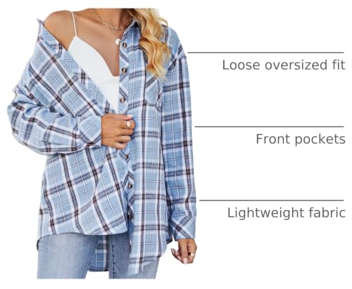 Image of CHYRII Womens Button Down Flannel Shirts Long Sleeve Plaid Shackets Business Casual Blouse Top