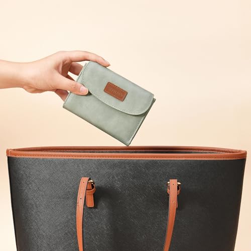 Image of SENDEFN Small Womens Wallet RFID Blocking Double Zipper Pocket Card Holder Purse
