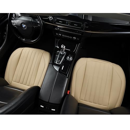 Image of BWTJF 2 Pack Front Car Seat Bottom Covers, Universal Auto Seat Cushions, Nappa Leather Full Wrapping Edge Compatible with Most of Vehicles - SUVs /Sedans /Pickup Trucks, Beige