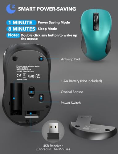 Trueque Wireless Mouse for Laptop, 2.4GHz Ergonomic Computer Mouse with Back & Forward Buttons, 3 Levels Tracking Speed, 6 Buttons, Optical USB Cordless Mice for Windows Chromebook MacBook PC (Teal) - Image 6