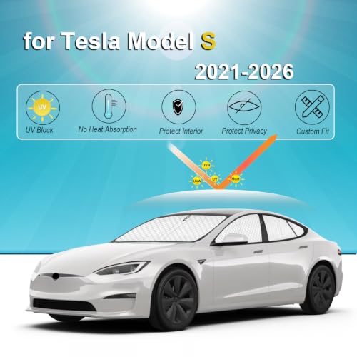 Image of KMF 8pcs Thicken Sun Shades for Tesla Model S 2021-2026 Accessories,Windshield Sunshade Car Window Covers for Side Rear, UV Block and Blackout Privacy for Car Camping