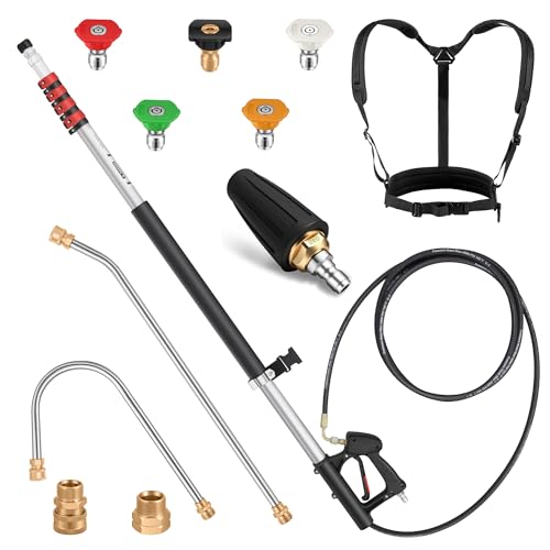 24-FT-Telescoping-Pressure-Washer-Wand-Turbo-Nozzle-Attachment-Power-Washer-Extension-Wands-with-5-Spray-Nozzle-Tips-2-Hose-Adapters-Support-Belt 24 FT Telescoping Pressure Washer Wand - Turbo Nozzle Attachment Power Washer Extension Wands with 5 Spray Nozzle Tips, 2 Hose Adapters & Support Belt - Image 1