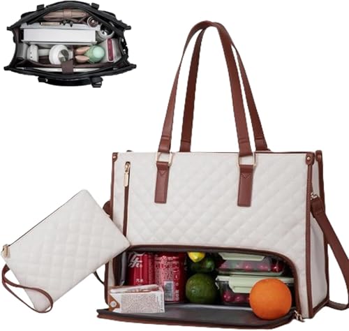 AYIKCC Bolsa de almuerzo 2 en 1, ideal para el trabajo, con compartimento para comida, para viajes, para portátil de gran capacidad, ideal para mujeres, para la oficina, la escuela y viajes.