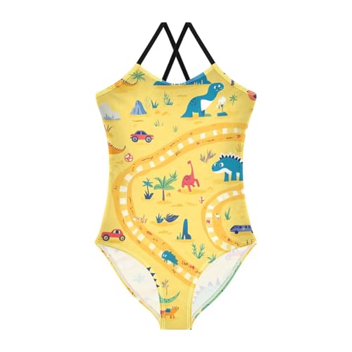 Bolaz Girls Swimsuits One-Piece Bathing Suits Multicolor Kids Sport Summer Beach Swimwear for 3-10 Years Old-Cartoon Dinosaur2