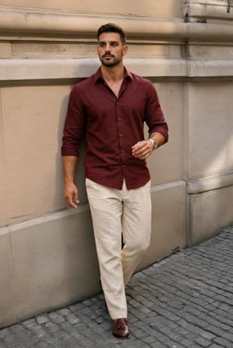 Image of IndoPrimo Men's Cotton Shirt with Stylish Full Sleeves Spread Collared Neck Solid Pattern Western Style Classic Fit and Standard Length | Casual Shirt for Man