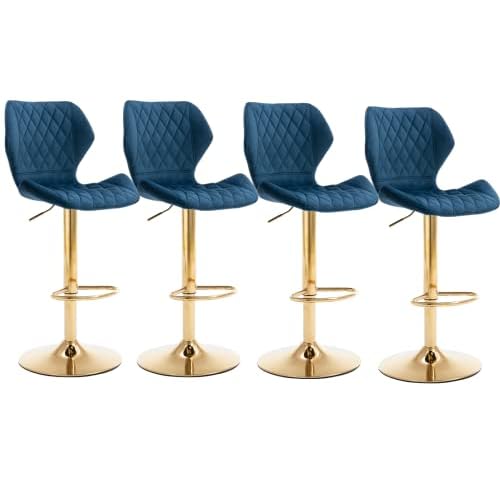 CIMOTA Velvet White Bar Stools Set of 2 Swivel Barstools Counter Height Bar Chairs with Back/Gold Base Modern Adjustable Stool Chair for Kitchen Island/Dining Room, (23.6 to 31.5 Inch/Cream