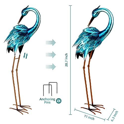 chisheen Crane Garden Statues, Metal Garden Crane Outdoor, Blue Heron Sculpture Metal Yard Art, Large Heron Decoy, Bird Statues, Lawn Ornaments for Backyard Pond Patio Porch Outside Decorations - Thumbnail 2