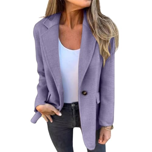 Abrigo corto de mezcla de lana de color sólido para mujer, para negocios, oficina, parte delantera abierta, Morado (, L