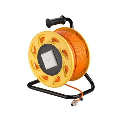 Goobay 58934 Netzwerk Kabeltrommel 50m Outdoor CAT 7A Kabel RJ45 Keystone Buchse Netzwerkkabeltrommel Netzwerkkabel Verlängerungskabel 50m Orange