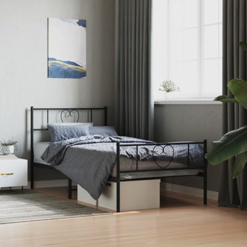 vidaXL Bettgestell, Bettrahmen mit Kopfteil Fußteil, Metallbett Bett mit Lattenrost, Einzelbett Gästebett Schlafzimmer, Metall Schwarz 90x200cm – Bild 3