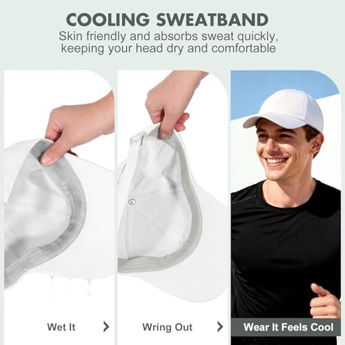 Sukeen Mens Baseball Cap - Adjustable Breathable Moisture-Wicking Hat for Golf Hiking Fishing Running Outdoor Daily-White - 4