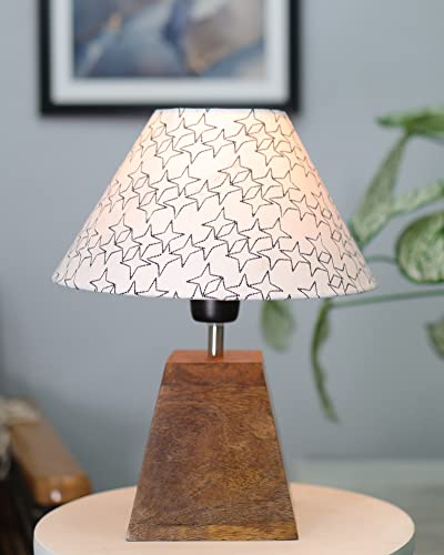 Image of Homesake Wooden Base Pyramid Table Lamp, Lamps for Living Room, Bedside Night Lamp, Lamp for Bedroom Decoration, Modern Home Decorative Light, Desk Lamp,Study Lamp, Home Decor, White Star Shade