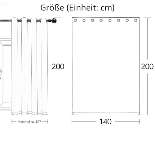 TOPICK Verdunklungsvorhänge Gardinen Vorhänge H200xB140 2er Set Grau-weiß – Ansicht 4