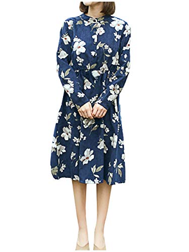 [ライオンガーデン] LG176 NV L ネイビー 紺色 リブ ワンピース わんぴ 花 フラワープリント 花柄 長袖 森ガール ゆるふわ オフィス 上品 清楚 通勤 フラワー 小花柄 紺 デート服 カジュアル 可愛い かわいい カワイイ フレア ミモレ丈 ミモレ 膝丈 ひざ丈 きれいめ きれい 綺麗 綺麗目 秋冬 秋 あき ふゆ アキ フユ 冬 ナガソデ 長そで ハナ ゆるカジ