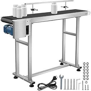 VEVOR PVC Belt Conveyor 59Inch Length, Electric PVC Conveyor 7.8 Width, 110V Adjustable Automatic Speed, Conveyor Machine with Single Guardrails, in Stainless Steel, Industrial Transport Equipment