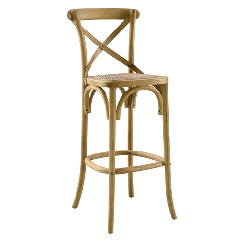 Taburete de bar Modway Gear con respaldo en X y estructura de madera, totalmente ensamblado, color natural miniatura 1