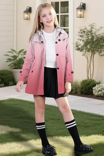 Image of Betusline Girl's Single Breasted Trench Coat Hooded Dress Coat Outerwear, 2-14 Years