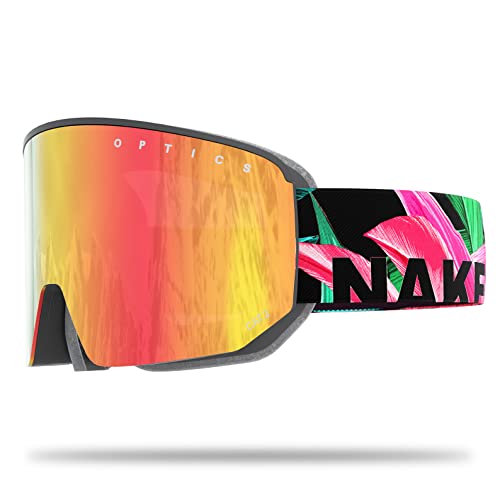 NAKED Optics® Skibrille Snowboard Brille für Damen und Herren - Verspiegelt mit Magnet-Wechselsystem - Ski Goggles for Men and Women (NOVA Flash Leafs, ohne Schlechtwetterglas) Cover