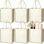 SOUJOY 6 Pack Burlap Tote Bags, 23×25cm Reusable Jute Gift Tote with Handles, Small Beach Bags, Canvas Grocery Shopping Tote for Thanksgiving, Christmas, Bridesmaid, DIY, Shopping, Pool, Wedding Bag