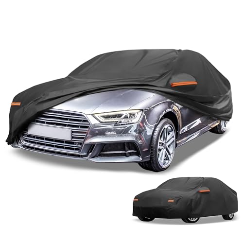 Image of All-Weather Waterproof Car Cover - UV-Resistant Outdoor Full Exterior Protection for Audi A3 Sedan 2013-2024 190T-PU Black with Right Side Zipper
