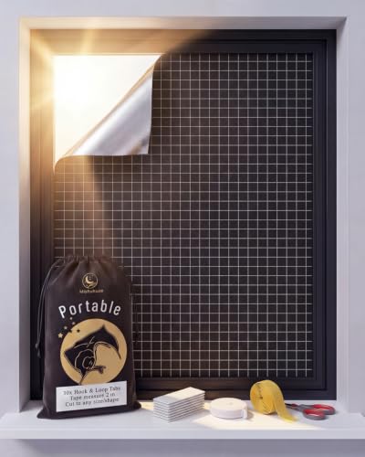 Mishukaze oscurecimiento de Ventana 30 con Cierre de Velcro para protección Solar, Tela Opaca Recortable sin taladrar para habitación, ático, Coche y Viajes, Rejilla Negra, 300x145 cm