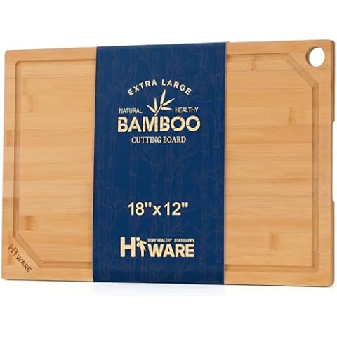 Hiware Extra Large Bamboo Cutting Board for Kitchen, Heavy Duty Wood Cutting Board with Juice Groove, 100% Organic Bamboo, Pre Oiled, 18" x 12" Cover