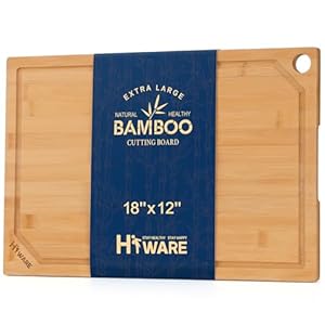 Hiware Extra Large Bamboo Cutting Board for Kitchen, Heavy Duty Wood Cutting Board with Juice Groove, 100% Organic Bamboo, Pre Oiled, 18″ x 12″