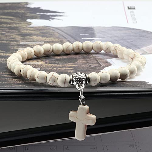 Softones 6Mm Bead Cross Pendant Bracelet For Women Healing Stone Stretch Prayer Bracelet For Boy Girls,With Gift Box #TOP3