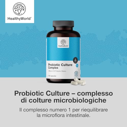 Healthyworld Probiotic Culture - Complesso Di Colture Microbiche - 120 Capsule Vegetali - Microflora Intestinale, Supporto Digestivo - 20 Miliardi Di Cfu Per Dose Giornaliera - Fornitura Per 2 Mesi - 7