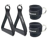 ROBUST LANGLEBIG: Der Widerstandsbandgriff und der Knöchelriemen der Kabelmaschine bestehen aus hochwertigen Materialien. Dickes Nylongeflecht und 2 Stahl-D-Ringe, um sicherzustellen, dass sie nicht durch die Schwerkraft beschädigt werden. Sie können bis zu 150 kg tragen sind für die bestrafendsten Widerstandsbänder und sogar für das Training mit Kabelmaschinen ausgelegt.