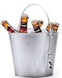 Metalleimer für Getränke. Zum Kühlen von Bier oder zur Verwendung als Eiskübel. Mit Flaschenöffner und Kette im Lieferumfang enthalten. 6 Liter, Maße 18 cm - 22,5 cm. Verwendung auf Partys, Bars oder