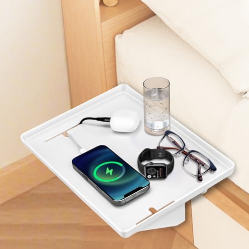 Bedside Shelf for Bunk Beds & Top Bunk, College Dorm Room Essentials & Kids Room - Clip On Dorm Nightstand with Cable Catch, Holds 35lbs, White