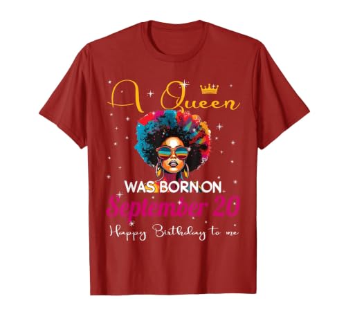A Queen was Born on September 20 Happy Birthday to Me Black T-Shirt, Men, Cranberry Red, Large