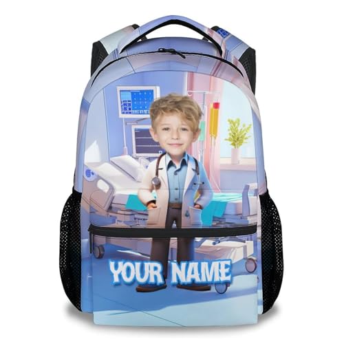 Custom Kids Backpack, 17 Inch Cute Doctor Backpacks for Kindergarten, Personalized School Bookbag with Name Photo
