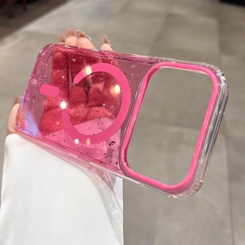 Coque iPhone 15 paillettes rose avec fermeture magnétique pour une protection antichoc élégante