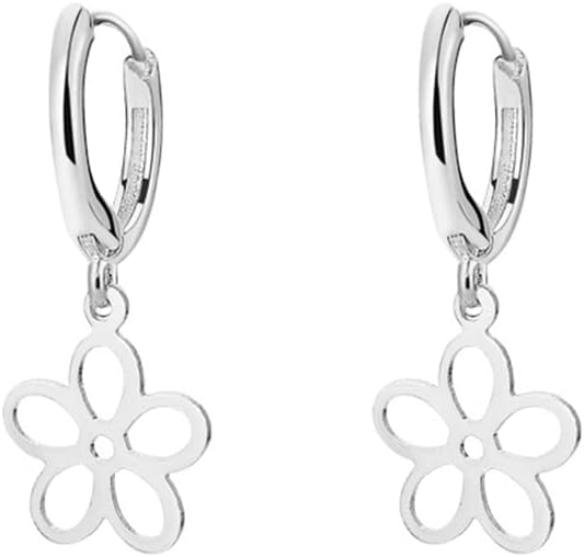 Minimalist Daisy Flower Dangle Hoop Earrings 925 Sterling Silver Hollow Flowers Cartilage Earring Small Huggie Hoops Drop Dangling Dainty Jewelry Gifts for Women Girls Hypoallergenic
