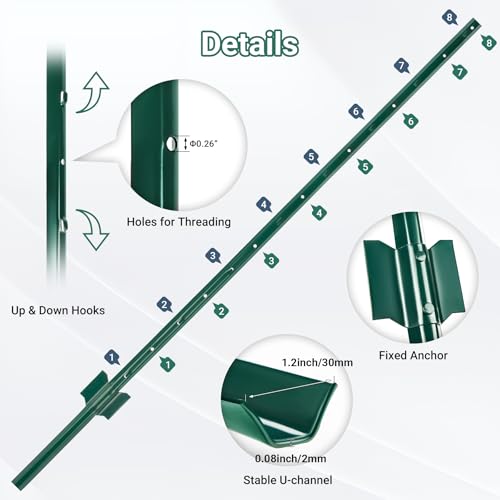 image for Toriexon Fence Posts 4.8 Feet - 5 Pack, Heavy Duty Metal Fence Post wi