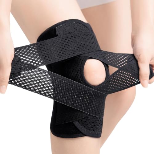 Image of Leosportz Knee Support for Pain Relief - Knee Cap for Men Women | Adjustable Compression Knee Support for ACL, MCL, Arthritis, Running, Sports & Recovery (Black, L)