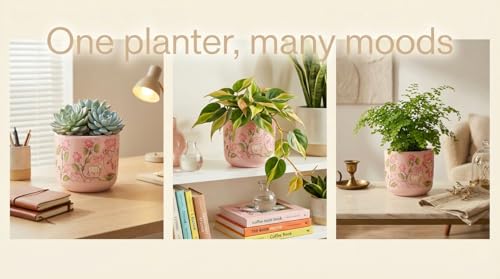Image of Terracotta Planter - Premium Glass Coated Planters for Home Decor | Artistic Flower Pots for Garden & Indoor | Table Top Decor (Pink, M)