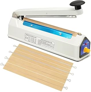 Impulse Heat Sealer for Plastic Bags, 8 Inch Heat Sealer, Iron Shell, Plastic Mylar Bag Sealer, Manual Poly Bag Heat Sealer Machine, 3mm Sealing, 4 Free Replacements Kit (2 Cutting Lines Included)