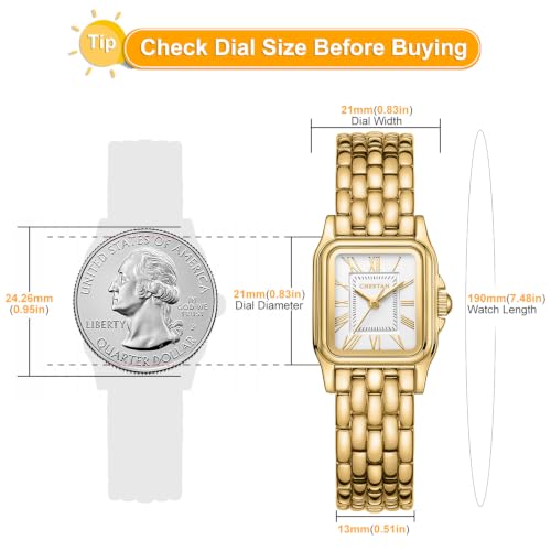 Image of CHEETAH Gold Watches for Women with Small Vintage Bracelet, Rectangular Case Roman Dial
