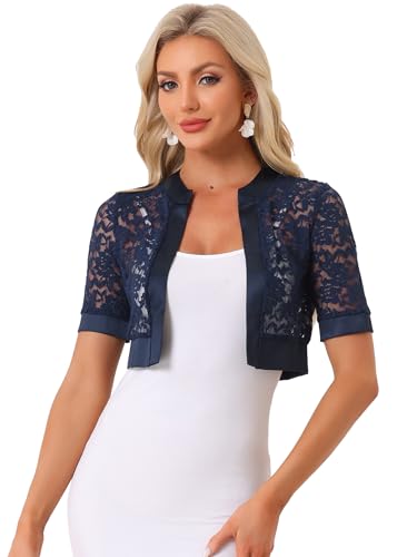 Image of Allegra K Lace Shrug for Women's Cropped Sheer Floral Lace Shrug for Evening Dresses