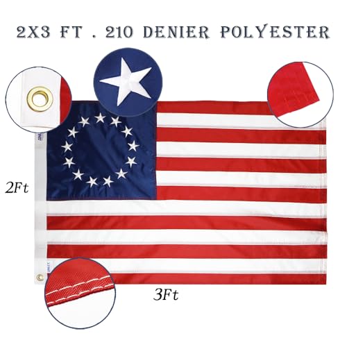 Anley EverStrong Serie Betsy Ross Flagge 2x3 Fuß Heavy Duty Nylon - Gestickte Sterne und genähte Streifen - 4 Reihen von Lock Stitching - US Historic Patriotic Banner Flags mit Messingösen 2 x 3 Ft