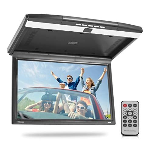 15.6-Inch Overhead Flip-Down Car Monitor - Hi-Res 1680x800p Widescreen Car Roof Mount Monitor, Vehicle Flip Down Overhead Screen w/IR, FM Transmitter, USB/SD, HDMI, AV, Stereo Speaker - Pyle PLRV1525
